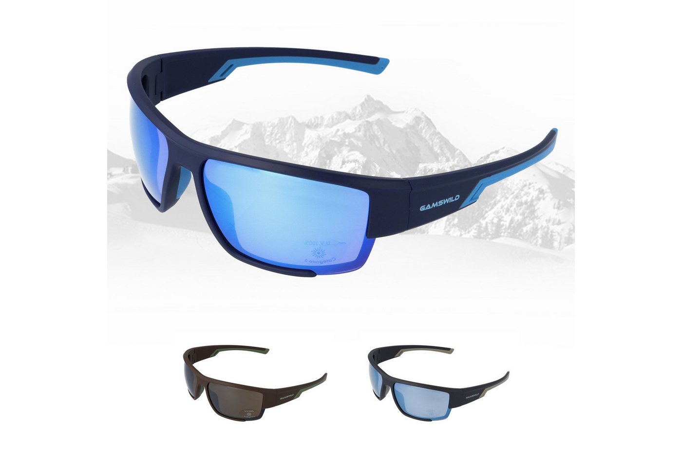 Gamswild Sportbrille UV400 Sonnenbrille Skibrille Fahrradbrille breite Bügel/Zugluftschutz, Damen Herren Modell WS7133 in schwarz, braun, blau von Gamswild