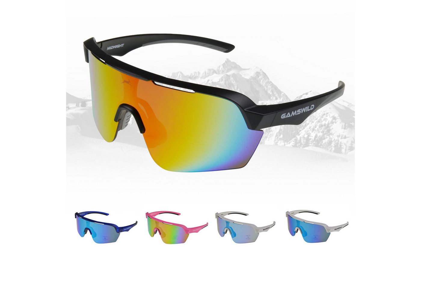 Gamswild Sportbrille UV400 Sonnenbrille Skibrille Fahrradbrille extra große Scheibe Damen, Herren Modell WS7138 in, pink, weiß, blau, schwarz, mintgrün von Gamswild