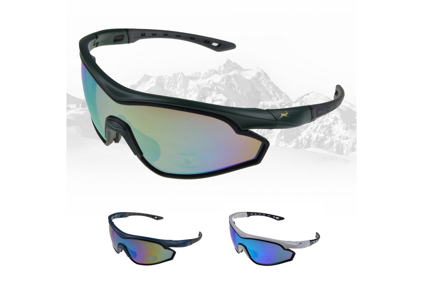 Gamswild Sportbrille UV400 Sonnenbrille Skibrille Fahrradbrille TR90 Damen Herren, Modell WS7534 in weiß, blau, grün von Gamswild