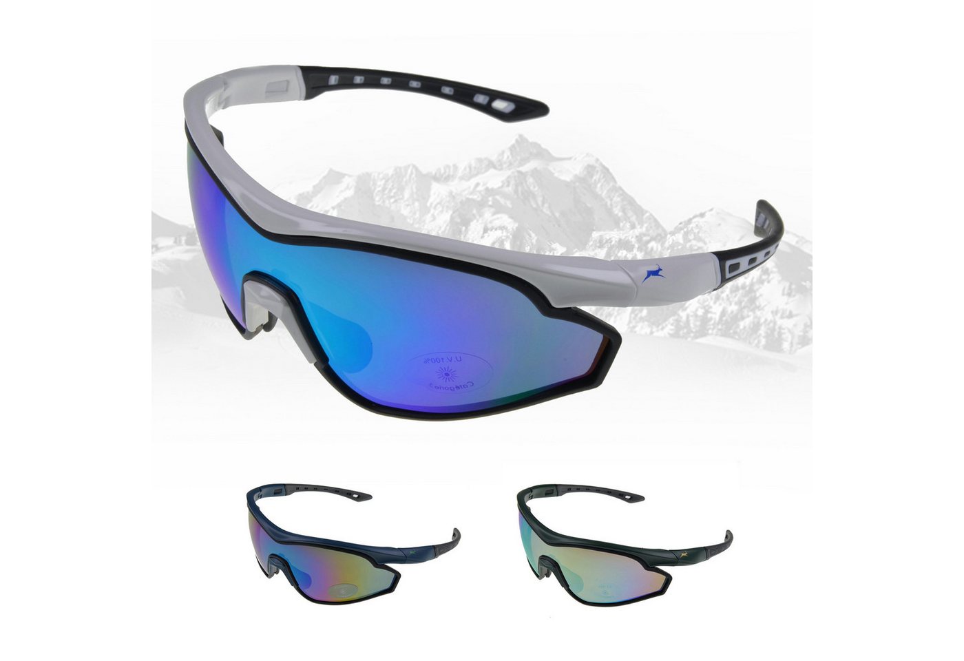 Gamswild Sportbrille UV400 Sonnenbrille Skibrille Fahrradbrille TR90 Damen Herren, Modell WS7534 in weiß, blau, grün von Gamswild