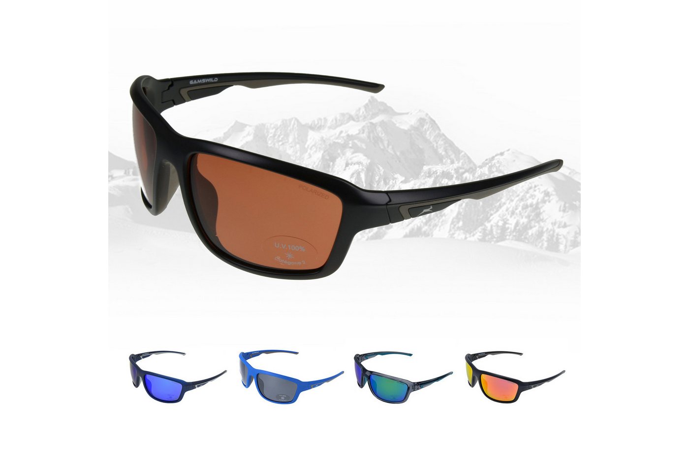 Gamswild Sportbrille UV400 Sonnenbrille Skibrille Fahrradbrille TR90 Damen Herren, Modell WS7536 blau, blau-grau, grün-türkis, pink-orange, schwarz-braun von Gamswild