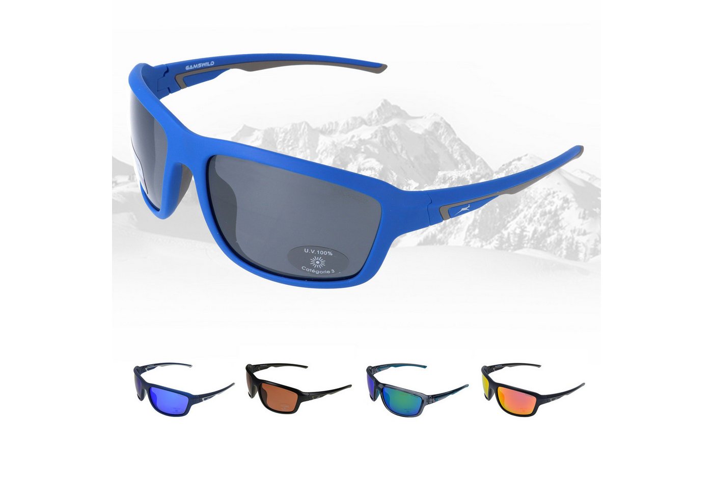 Gamswild Sportbrille UV400 Sonnenbrille Skibrille Fahrradbrille TR90 Damen Herren, Modell WS7536 blau, blau-grau, grün-türkis, pink-orange, schwarz-braun von Gamswild