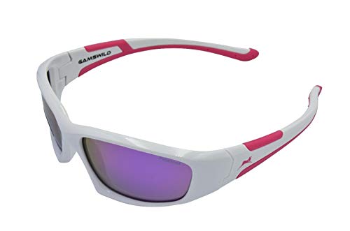 Gamswild WJ5821 Sonnenbrille 5-12 Jahre Jugendbrille Mädchen Jungen Unisex kids | weiß-pink | blau | lila | schwarz-grün | GAMSKIDS, Farbe: Weiß von Gamswild