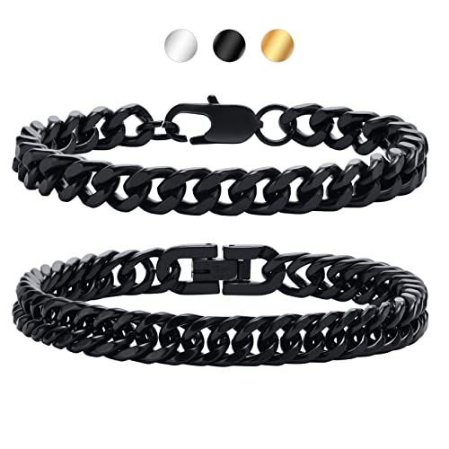 Armband Herren Jungs Edelstahl 2 Stücke- Herrenarmbänder Schwarz Herren Armband Panzerkette 23 cm Geschenk für Ihn DAD Freund Ehemann Bruder von Gamtic