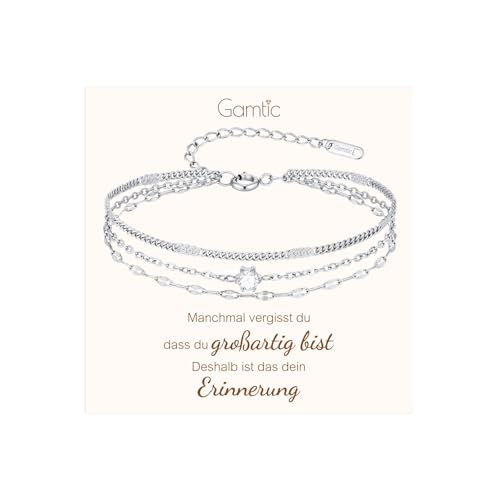 Gamtic Armband Damen Verstellbare Armkette - Edelstahl Drei Layered Superfeines Kettenarmband Zirkonia 14K Vergoldet Roségold Silber Gold Armbänder Schmuck Geschenk Freundschaft (Silber) von Gamtic