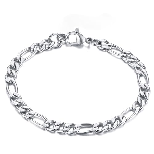 Gamtic Armkette Herren Edelstahl - Dünnes Cuban Link Armband, Kubanisches Gliederarmband, Figaro-Seilarmband, Geschenke für Männer (BR-834S-21) von Gamtic