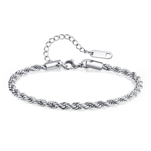 Gamtic Armkette Herren Edelstahl - Dünnes Cuban Link Armband, Kubanisches Gliederarmband, Figaro-Seilarmband, Geschenke für Männer (BR-979S-20-4) von Gamtic