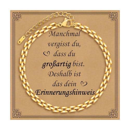 Gamtic Geschenke für Frauen Damen Armband - Verstellbar Edelstahl Link Armband 18K Gold Ketten Armbänder mit Nachrichtenkarte Mode Damenschmuck Geschenk für Freundin Mutter Tochter Schwester von Gamtic