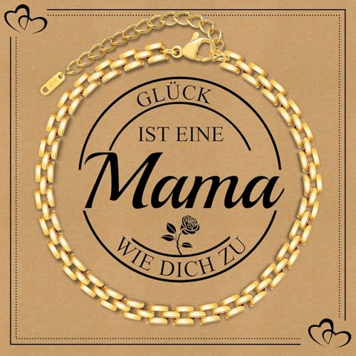 Gamtic Geschenke für Muttertag Mama Armband - Edelstahl Link Armband 18K Gold Ketten Armbänder mit Nachrichtenkarte, Verstellbar Armkette, Mode Damenschmuck Geschenk für Mama Mutter, mit Geschenkbox von Gamtic