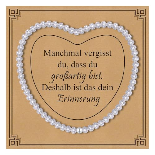Geschenke für Frauen Edelstein Armband Damen - 4mm Bergkristall Armband mit S925 Perlenarmband Herzkarte Geschenke Beste Freundin Teenager Mädchen Frau Geburtstagsgeschenk von Gamtic
