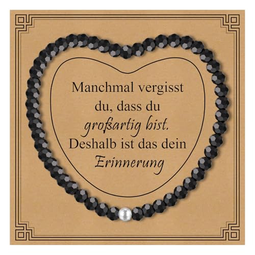 Geschenke für Frauen Edelstein Armband Damen - 4mm Schwarzer Turmalin Armband mit S925 Perlenarmband Herzkarte Geschenke Beste Freundin Teenager Mädchen Frau Geburtstagsgeschenk von Gamtic