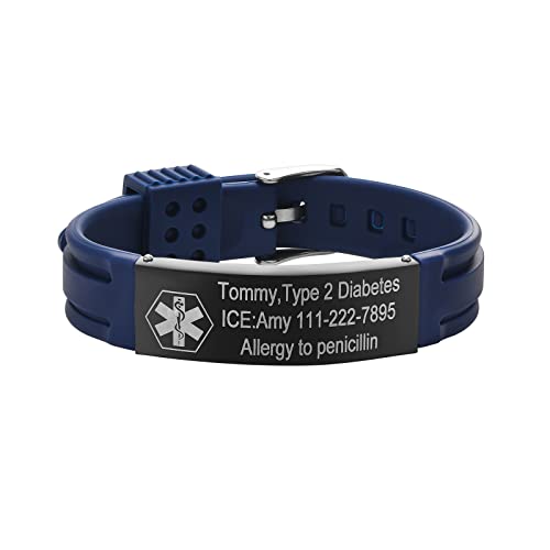 Gamtic Personalisierte Notfallarmband Medizinisches Armband - Verstellbares Wasserdichtes Silikonarmband, SOS Dringender Kontakt ID Armbänder mit Gravur fur Herren Damen von Gamtic