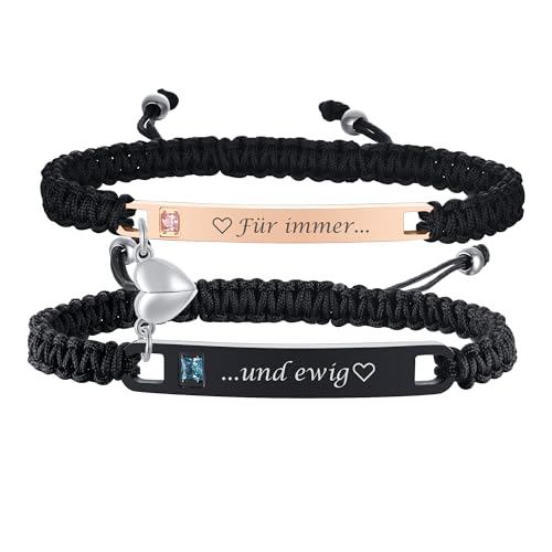 Paar Armbänder Herz Partnerarmbänder Geschenke - Personalisierte Pärchen Armband mit Gravur Armband Yinyang Geschenk für Sie und Ihn Paare Couple Familie Armbänder (Für immer...und ewig) von Gamtic