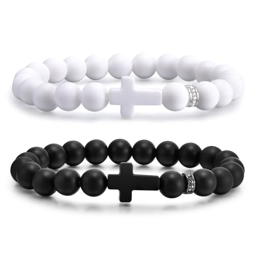 Silikon Kreuz Armband für Männer Frauen - 2Pcs Komfort Gummi Wasserdichte Kreuz Perlen Silikon Armband Set Glaube Religiöse Christlich Katholische Schmuck Geschenke von Gamtic