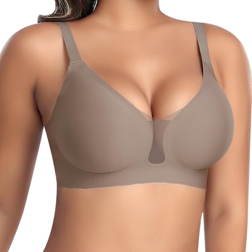 Damen BH Ohne Bügel Nahtloser Glatter Weicher BH Bequemer T-Shirt Soft Bra (Grau-Glatt, 2XL) von Ganado