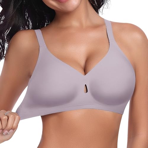 BH Damen Ohne Bügel Nahtloser Bequemer BH Bügellos Weich Bustier Push UP BHS Große Brüste Gepolstert Bralette Soft Bra V-Ausschnitt T-Shirt BHS (Violett, XL) von Ganado