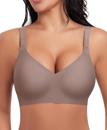 Damen BH Ohne Bügel Nahtloser BH Bequeme Weiche Glatte BHS Bügellose BHS Tiefem V-Ausschnitt Bralette Soft Bra Bustier (Hellbraun, 3XL) von Ganado