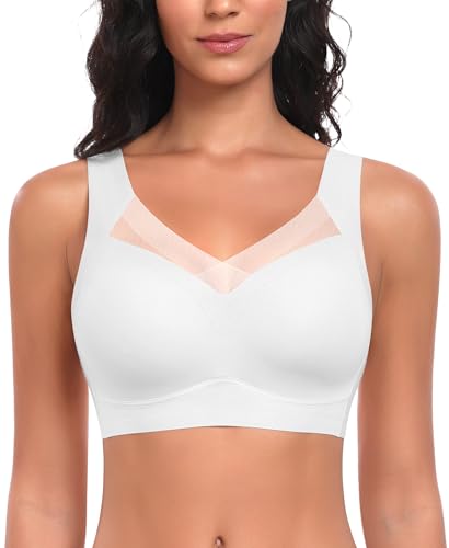 Damen BH Ohne Bügel Nahtloser Bequemer BH Weicher Glatter BHS Bustier Bügelloser BHS Push Up Komfort Soft Bra T-Shirt Bralette Gepolsterter (Weiß-Glatt, M) von Ganado