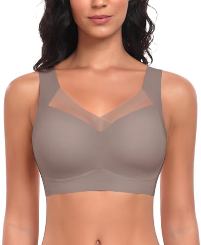 Damen BH Ohne Bügel Nahtloser Bequemer BH Weicher Glatter BHS Bustier Bügelloser BHS Komfort Soft Bra T-Shirt Bralette Gepolsterter (Grau-Glatt, 2XL) von Ganado