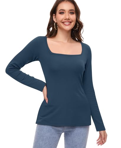 Damen Thermo Oberteil Langarmshirt Thermounterwäsche Thermo Unterwäsche Thermoshirt Thermohemd Thermal Langarm Unterhemd Basic Shirt Innenfleece Winter (Dunkelblau, S) von Ganado