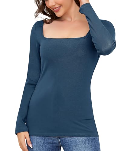 Ganado Damen Thermo Unterwäsche Oberteil Langarmshirt Thermohemd Thermounterwäsche Innenfleece (Dunkelblau-Bequem, XS) von Ganado