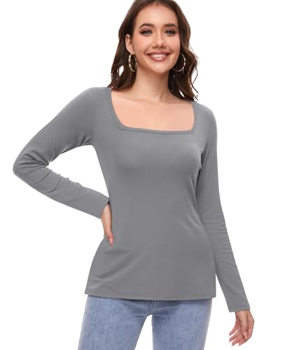 Damen Thermo Oberteil Langarmshirt Thermounterwäsche Thermo Unterwäsche Thermoshirt Thermohemd Thermal Langarm Unterhemd Basic Shirt Innenfleece Winter (Grau, 2XL) von Ganado