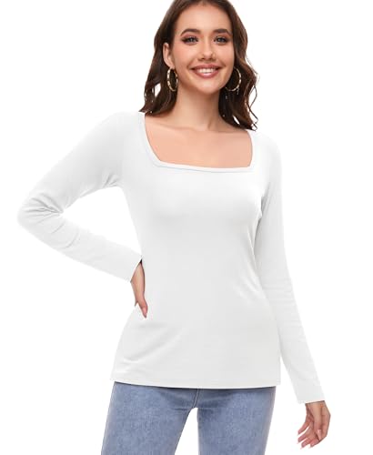 Damen Thermo Oberteil Langarmshirt Thermounterwäsche Thermo Unterwäsche Thermoshirt Thermohemd Thermal Langarm Unterhemd Basic Shirt Innenfleece Winter (Weiß, L) von Ganado