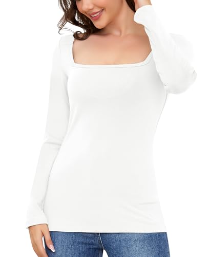 Ganado Damen Thermo Unterwäsche Oberteil Langarmshirt Thermohemd Thermounterwäsche Innenfleece (Weiß-Bequem, XS) von Ganado