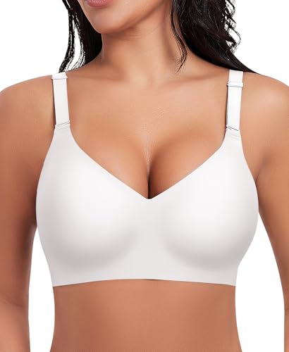 Ganado Damen BH Ohne Bügel Nahtloser BH Tiefem V-Ausschnitt Bralette Push Up BHS Soft Bequem BHS Bügellos Bustier (Weiß, 2XL) von Ganado