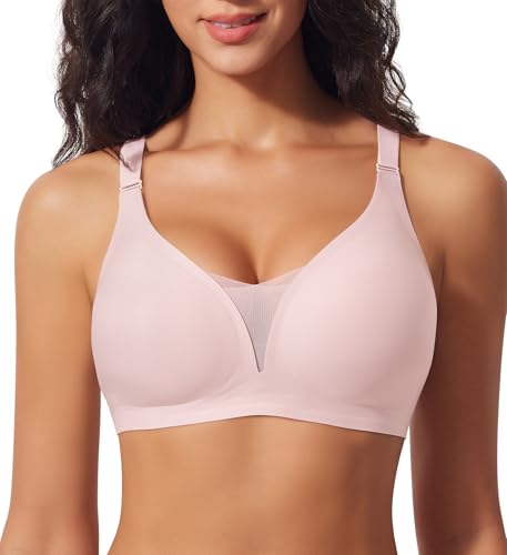 Ganado Modischer Mesh BH Damen Nahtloser BH ohne Bügel Bequem BHS Tiefem V-Ausschnitt Bügellos BHS Soft Bra Gepolstert Bralette (Pink, M) von Ganado