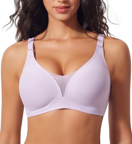 Ganado Modischer Mesh BH Damen Nahtloser BH ohne Bügel Bequem BHS Tiefem V-Ausschnitt Bügellos BHS Soft Bra Gepolstert Bralette (Violett, L) von Ganado