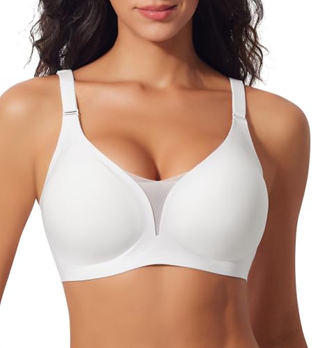 Ganado Modischer Mesh BH Damen Nahtloser BH ohne Bügel Bequem BHS Tiefem V-Ausschnitt Bügellos BHS Soft Bra Gepolstert Bralette (Weiß, M) von Ganado