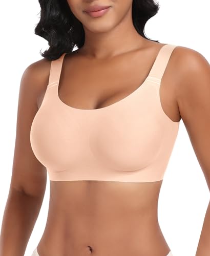 Nahtloser BH Damen Ohne Bügel Glatt Komfort Vollschalen Gepolstert Bustier Weicher BH Bequemer T-Shirt Soft BH Bra Bralette (Beige, 2XL) von Ganado