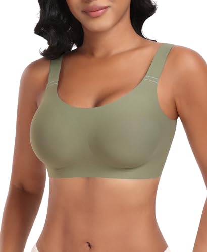 Nahtloser BH Damen Ohne Bügel Glatt Komfort Vollschalen Gepolstert Bustier Weicher BH Bequemer T-Shirt Soft BH Bra Bralette (Grün, L) von Ganado