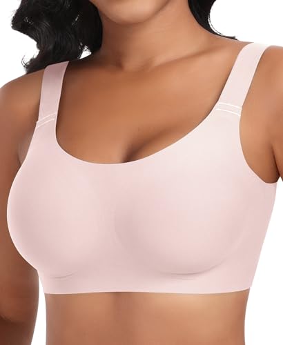 Nahtloser BH Damen Ohne Bügel Glatt Komfort Vollschalen Gepolstert Bustier Weicher BH Bequemer T-Shirt Soft BH Bra Bralette (Pink, 2XL) von Ganado