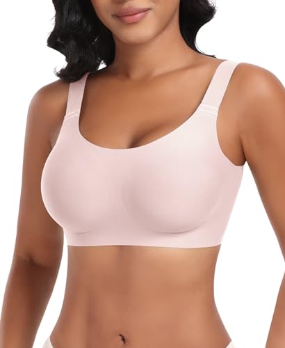 Nahtloser BH Damen Ohne Bügel Glatt Komfort Vollschalen Gepolstert Bustier Weicher BH Bequemer T-Shirt Soft BH Bra Bralette (Pink, M) von Ganado