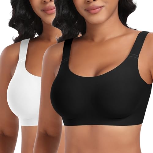 Nahtloser BH Damen Ohne Bügel Glatt Komfort Vollschalen Gepolstert Bustier Weicher BH Bequemer T-Shirt Soft BH Bra Bralette (Schwarz+Weiß, XL) von Ganado