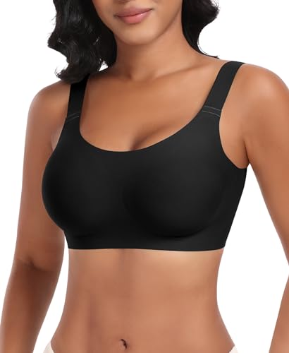 Nahtloser BH Damen Ohne Bügel Glatt Komfort Vollschalen Gepolstert Bustier Weicher BH Bequemer T-Shirt Soft BH Bra Bralette (Schwarz, 2XL) von Ganado