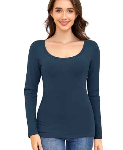 Thermo Oberteil Damen Thermounterwäsche Langarmshirt Basic Thermoshirt Thermo Unterwäsche Warmes Langarm Unterhemd Thermal Tops Innenfleece Winter Shirt Thermohemd (Dunkelblau, XS) von Ganado