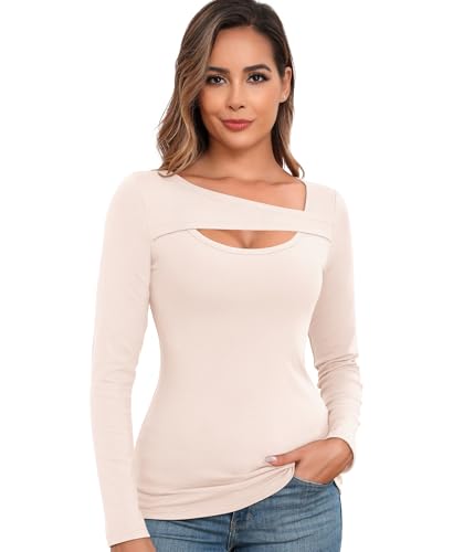 Thermounterwäsche Damen Langarmshirt Thermo Oberteil Elegant Langärmeliges T-Shirt Thermoshirt Basic Longsleeve Top Langarm Unterhemd (Beige, M) von Ganado