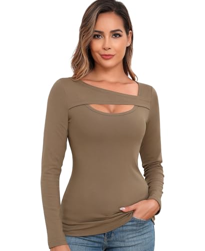 Thermounterwäsche Damen Langarmshirt Thermo Oberteil Elegant Langärmeliges T-Shirt Thermoshirt Basic Longsleeve Top Langarm Unterhemd (Hellbraun, S) von Ganado