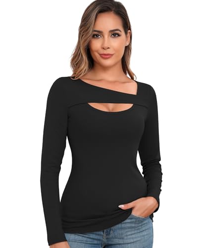 Thermounterwäsche Damen Langarmshirt Thermo Oberteil Elegant Langärmeliges T-Shirt Thermoshirt Basic Longsleeve Top Langarm Unterhemd (Schwarz, L) von Ganado