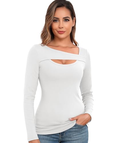 Thermounterwäsche Damen Langarmshirt Thermo Oberteil Elegant Langärmeliges T-Shirt Thermoshirt Basic Longsleeve Top Langarm Unterhemd (Weiß, M) von Ganado