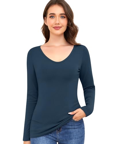 Thermounterwäsche Damen Langarmshirt Thermoshirt Thermo Oberteil Warmes Unterhemd Langarm Thermohemd Basic Tops Thermal Innenfleece Winter Unterwäsche Shirt (Dunkelblau, XS) von Ganado