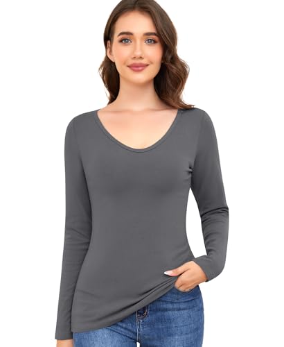 Thermounterwäsche Damen Langarmshirt Thermoshirt Thermo Oberteil Warmes Unterhemd Langarm Thermohemd Basic Tops Thermal Innenfleece Winter Unterwäsche Shirt (Grau, L) von Ganado