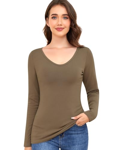Thermounterwäsche Damen Langarmshirt Thermoshirt Thermo Oberteil Warmes Unterhemd Langarm Thermohemd Basic Tops Thermal Innenfleece Winter Unterwäsche Shirt (Hellbraun, XS) von Ganado