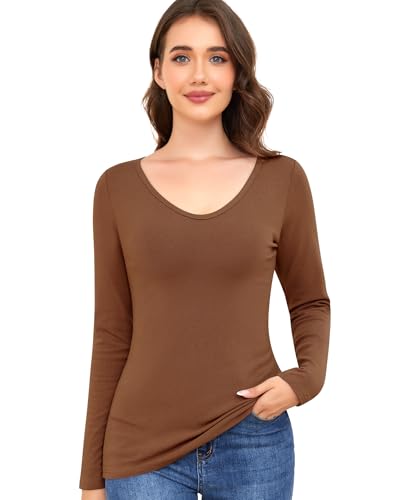 Thermounterwäsche Damen Langarmshirt Thermoshirt Thermo Oberteil Warmes Unterhemd Langarm Thermohemd Basic Tops Thermal Innenfleece Winter Unterwäsche Shirt (Kaffee, M) von Ganado