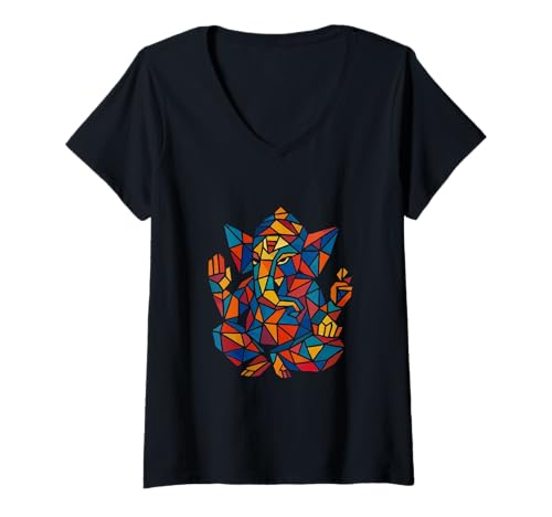 Damen Ganesha-Symbol Yoga Hindu-Elefant Gott Ganesha Puja T-Shirt mit V-Ausschnitt Damen Ganesha-Symbol Yoga Hindu-Elefant Gott Ganesha Puja T-Shirt mit V-Ausschnitt von Ganapati Yoga Ganesh Hindu God Namaste Tees