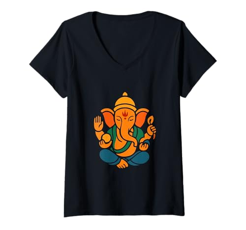 Damen Ganesha-Symbol Yoga Hindu-Elefant Gott Ganesha Puja T-Shirt mit V-Ausschnitt Damen Ganesha-Symbol Yoga Hindu-Elefant Gott Ganesha Puja T-Shirt mit V-Ausschnitt von Ganapati Yoga Ganesh Hindu God Namaste Tees