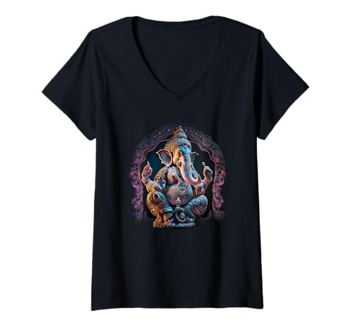 Damen Ganesh Elefant Hindu, Yoga, Spirituelle Meditation T-Shirt mit V-Ausschnitt von Ganesh enlightenment, consciousness meditation